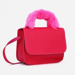 Сумка для девочки, ручка из меха, на магните, малиновая