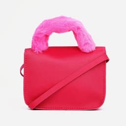 Сумка для девочки, ручка из меха, на магните, малиновая