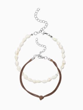 Браслеты на ногу «Ракушки», набор 2 шт. L=28 см, белые, коричневый в серебре