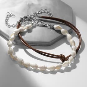 Браслеты на ногу «Ракушки», набор 2 шт. L=28 см, белые, коричневый в серебре