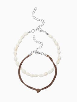 Браслеты на ногу «Ракушки», набор 2 шт. L=28 см, белые, коричневый в серебре