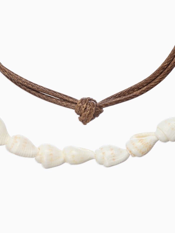 Браслеты на ногу «Ракушки», набор 2 шт. L=28 см, белые, коричневый в серебре