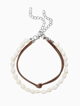 Браслеты на ногу «Ракушки», набор 2 шт. L=28 см, белые, коричневый в серебре