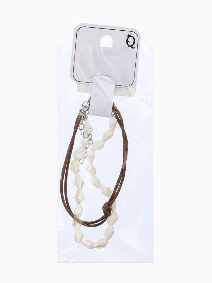 Браслеты на ногу «Ракушки», набор 2 шт. L=28 см, белые, коричневый в серебре