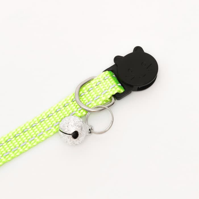 Ошейник кошачий светоотражающий, с серебряным бубенчиком, 19-32×1 см, зелёный