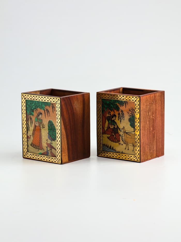 Подставка под карандаши «Индия», 9×9×11.5 см, дерево шишам, МИКС
