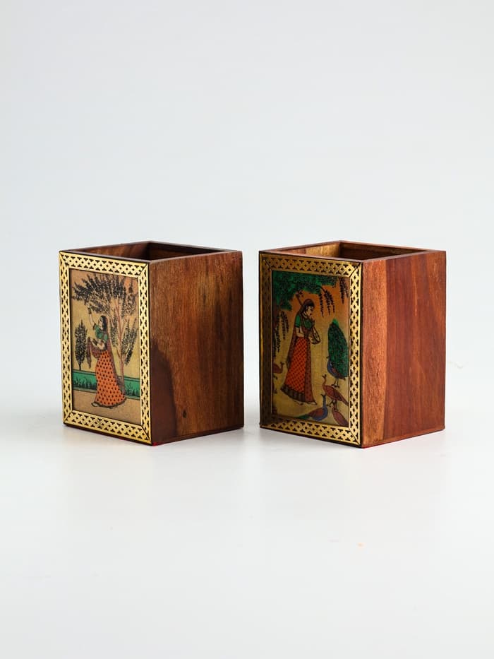 Подставка под карандаши «Индия», 9×9×11.5 см, дерево шишам, МИКС