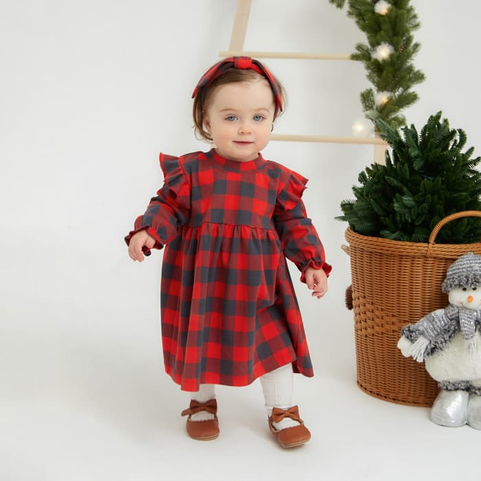 Комплект для девочки (платье, повязка) «Крошка Я. Клеточка», рост 62-68 см, красное