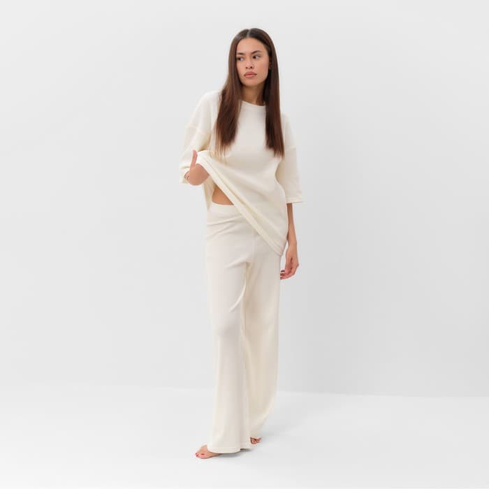 Брюки домашние женские KAFTAN Basic line, размер 46, молочные