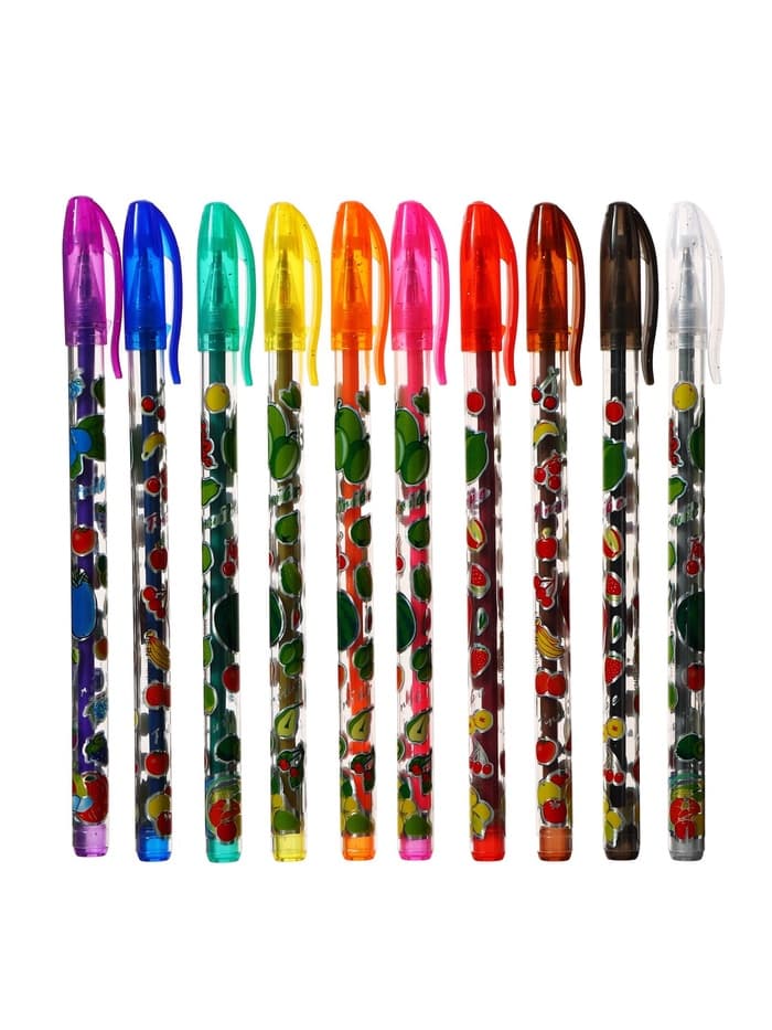 Набор гелевых ручек, 10 цветов, металлик, корпус с рисунком, в блистере на кнопке