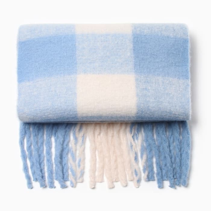 Шарф зимний объемный с кистями MINAKU, принт клетка, размер 210×38+18 см