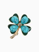 Брошь «Клевер» с бирюзой, цветная в золоте