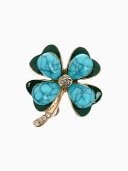Брошь «Клевер» с бирюзой, цветная в золоте