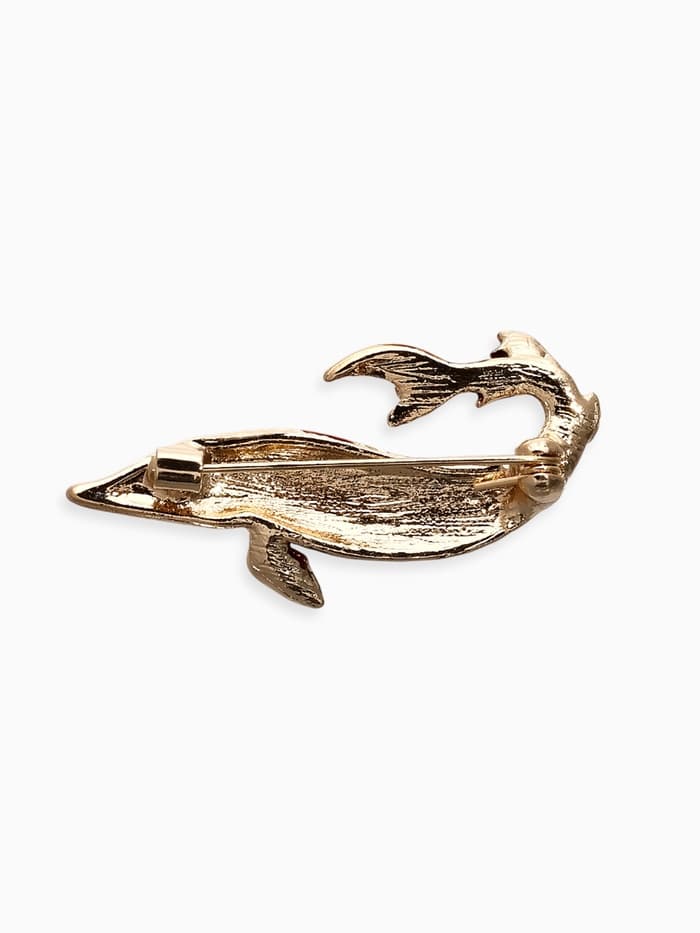 Брошь «Рыба осётр», чёрно-коричневая в золоте