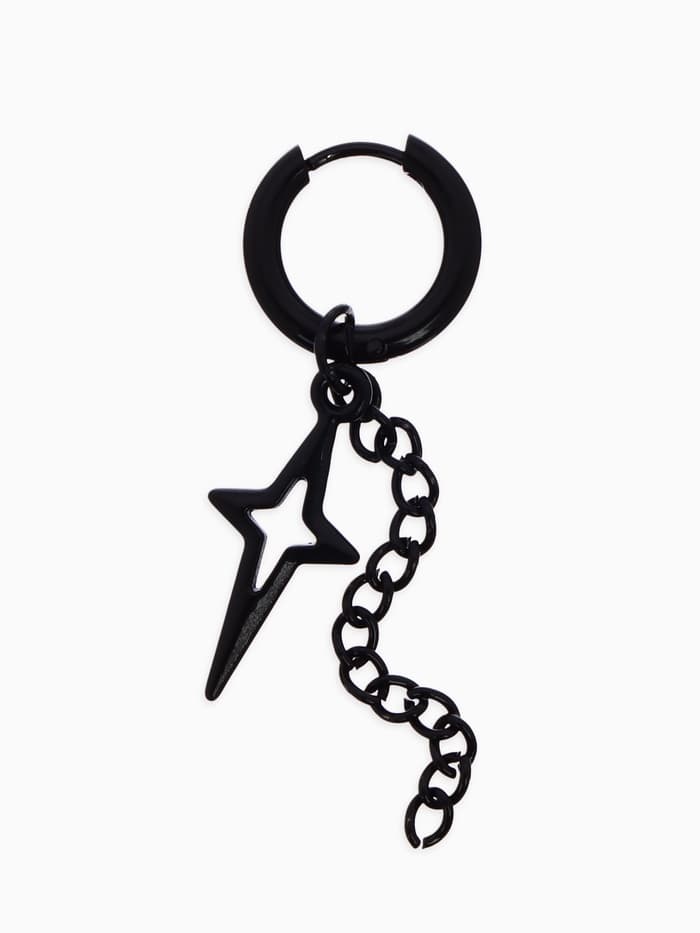 Пирсинг в ухо «Кольцо», звезда полярная с цепью, d=15 мм, чёрный