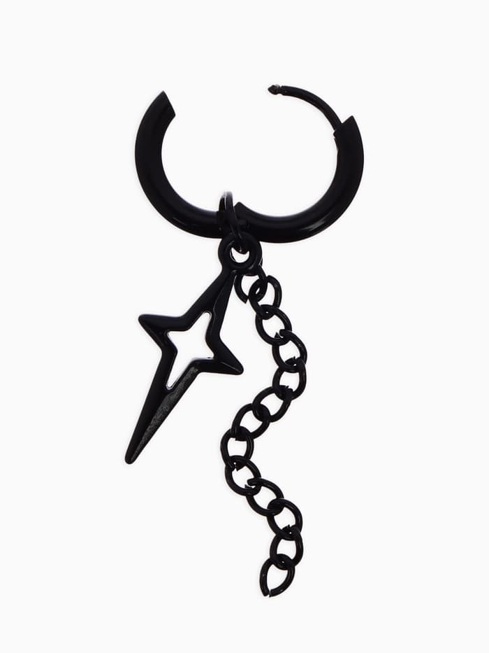 Пирсинг в ухо «Кольцо», звезда полярная с цепью, d=15 мм, чёрный