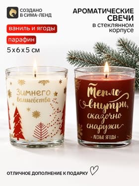 Свечи новогодние «Зимнее волшебство», набор, ваниль и ягоды 5×6×5 см