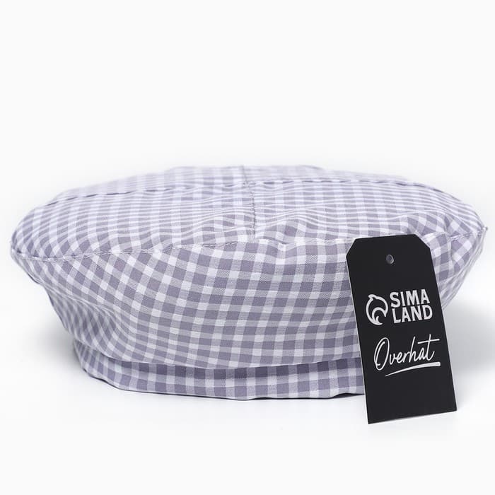 Берет в клетку, серый, р-р 56 см