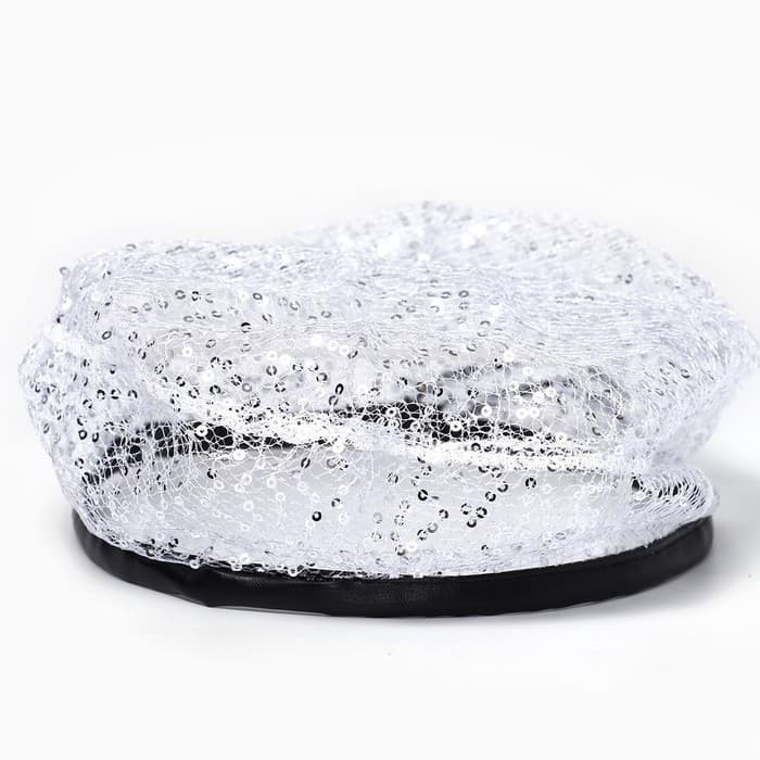 Берет прозрачный с пайетками, белый, р-р 56 см