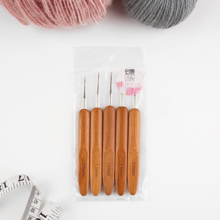 Набор крючков для вязания, с бамбуковыми ручками, d=0.75/1/1.25/1.5/2 мм, 13.5 см, 5 шт.