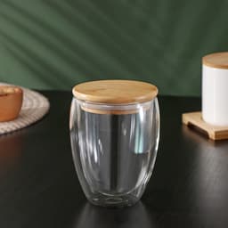 Стакан с двойными стенками BellaTenero «Эко», 330 мл, бамбуковая крышка, стекло, прозрачный