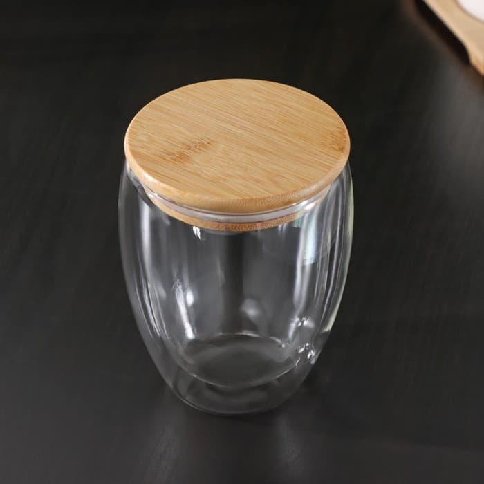 Стакан с двойными стенками BellaTenero «Эко», 330 мл, бамбуковая крышка, стекло, прозрачный