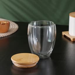 Стакан с двойными стенками BellaTenero «Эко», 330 мл, бамбуковая крышка, стекло, прозрачный