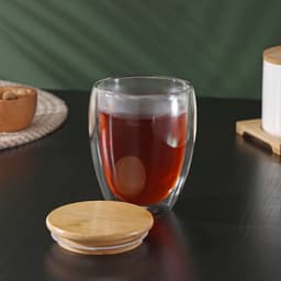 Стакан с двойными стенками BellaTenero «Эко», 330 мл, бамбуковая крышка, стекло, прозрачный