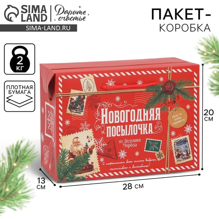 Пакет-коробка подарочный новогодний «Посылочка», 28×20×13 см
