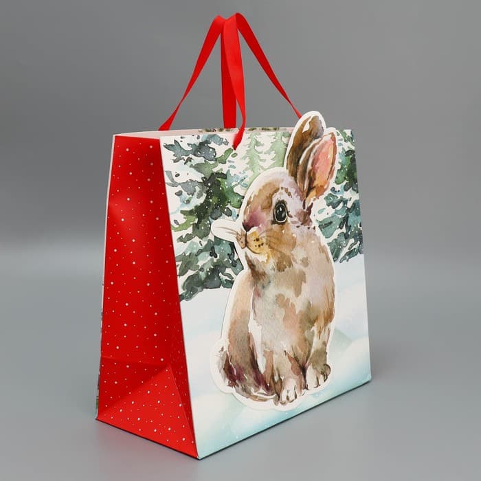 Пакет подарочный новогодний «Зайчик», 30×30×15 см