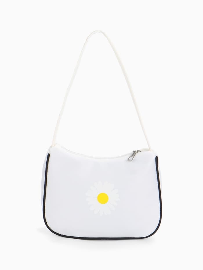 Сумка молодёжная на молнии, с принтом, 24×6.5×17 см, белая