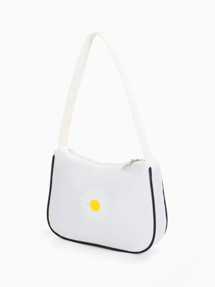 Сумка молодёжная на молнии, с принтом, 24×6.5×17 см, белая