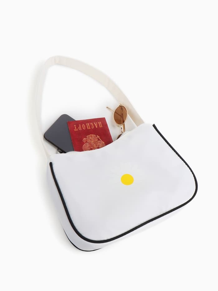 Сумка молодёжная на молнии, с принтом, 24×6.5×17 см, белая