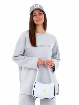 Сумка молодёжная на молнии, с принтом, 24×6.5×17 см, белая