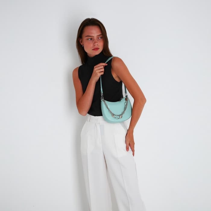 Сумка женская багет на молнии, 20×5×12 см, голубая