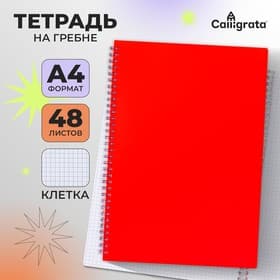 Тетрадь A4 на гребне, 48 листов в клетку, Calligrata, пластиковая обложка, красная