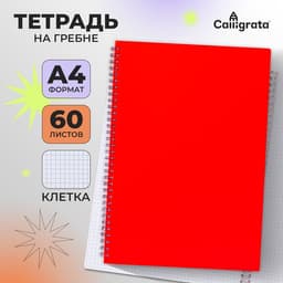 Тетрадь A4 на гребне, 60 листов в клетку, Calligrata, пластиковая обложка, красная