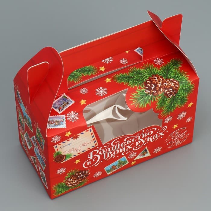 Коробочка для кексов новогодняя «Волшебство в твоих руках», 16×10×8 см