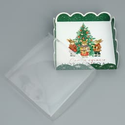 Коробка для кондитерских изделий новогодняя с пластиковой крышкой «Зайчики», 13×13×3 см