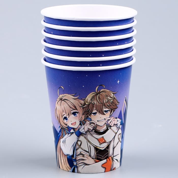 Набор бумажной посуды одноразовый Аниме»: 6 тарелок, 1 гирлянда, 6 стаканов