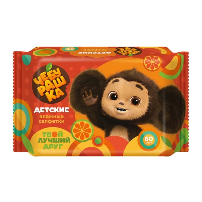 Влажные салфетки детские Чебурашка, 60 штук миксы