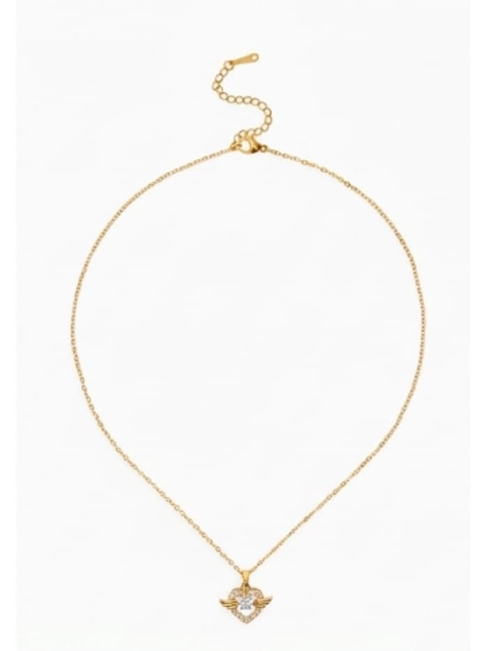 Кулон «Сердце», крылатое, белый в золоте, 40 см