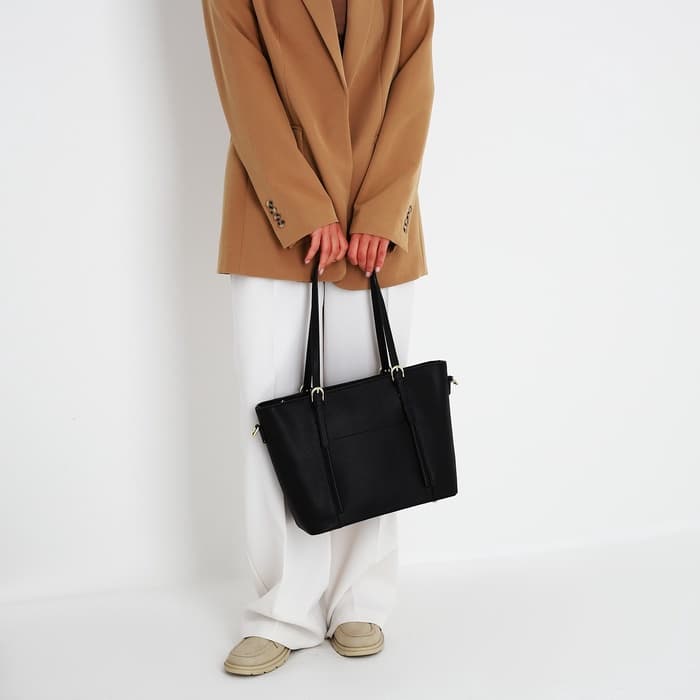 Сумка - шоппер женская на молнии, 2 кармана, 40×13×25 см, чёрная