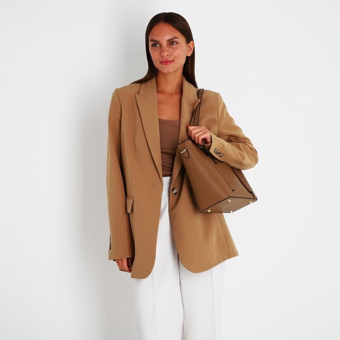 Сумка - шоппер женская на молнии, 40×13×25 см, светло-коричневая