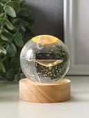 Световая фигурка стекло «Шар. Голограмма: Кит», d=6 см, подставка дерево, USB, 6.5×6.5×7.5 см
