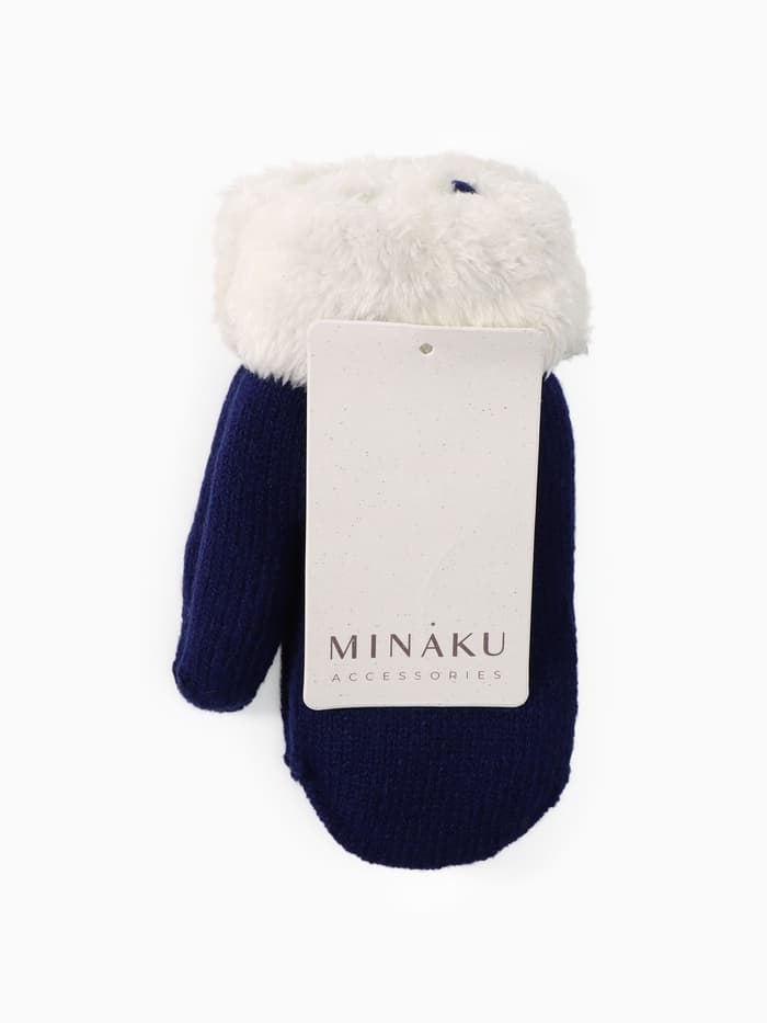 Варежки детские меховые MINAKU с отворотом, синие, размер 14 (3-5лет)