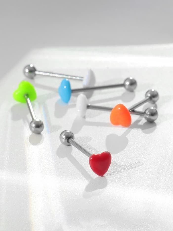 Пирсинг в язык «Сердце», минимал, L=1.9 см, МИКС в серебре