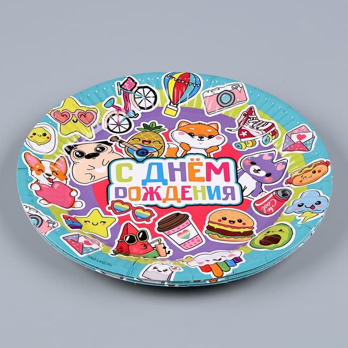 Посуда одноразовая бумажная «Стикеры», 6 тарелок, 6 стаканов, 1 гирлянда