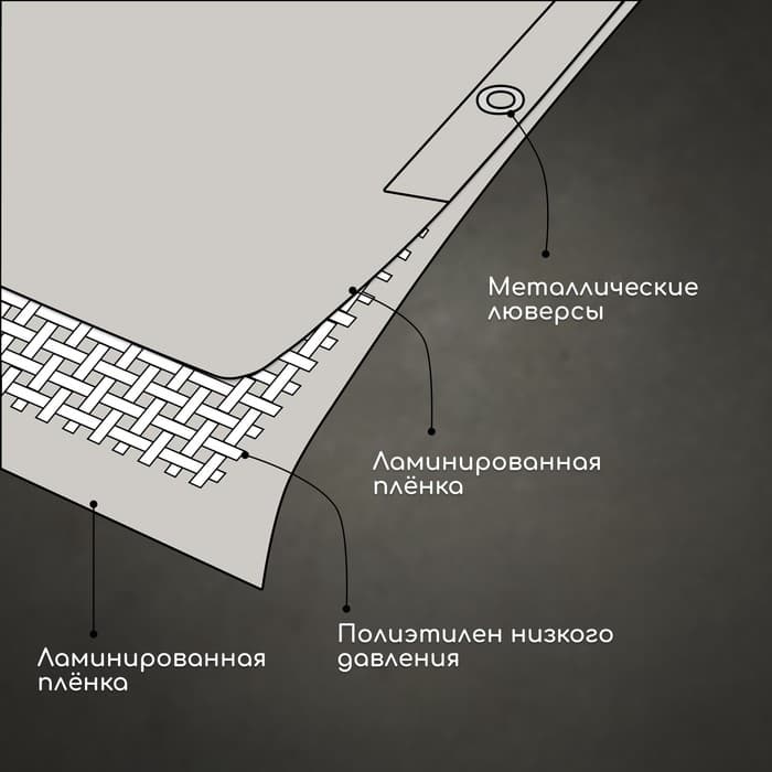 Тент защитный, 3×2 м, плотность 60 г/м², УФ, люверсы шаг 1 м, тарпаулин, серый