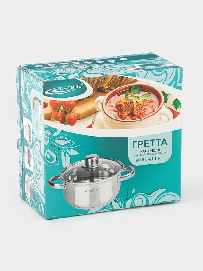 Кастрюля Катунь «Гретта», 1.6 л, d=16 см, с крышкой, капсульное дно, индукция, нержавеющая сталь, AISI - 201, хромированная